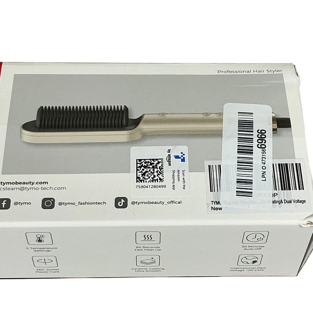 TYMO RING Hair Straightener Brush 3D Teeth Anti-Scald‎ 5 Temp Settings Gold NWT